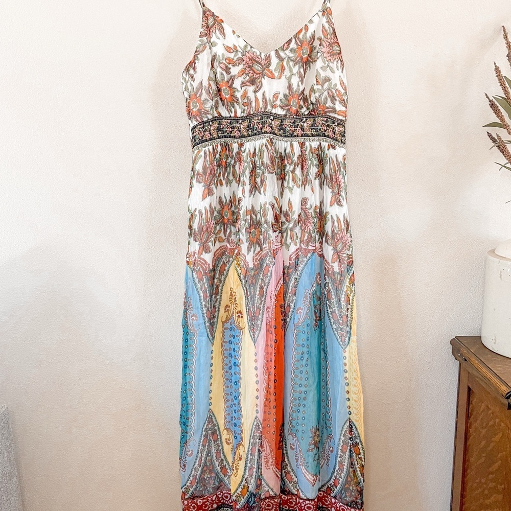 Anthropologie White Multicolor Paisley Spaghetti-Strap Maxi Dress - Picture 4 of 15